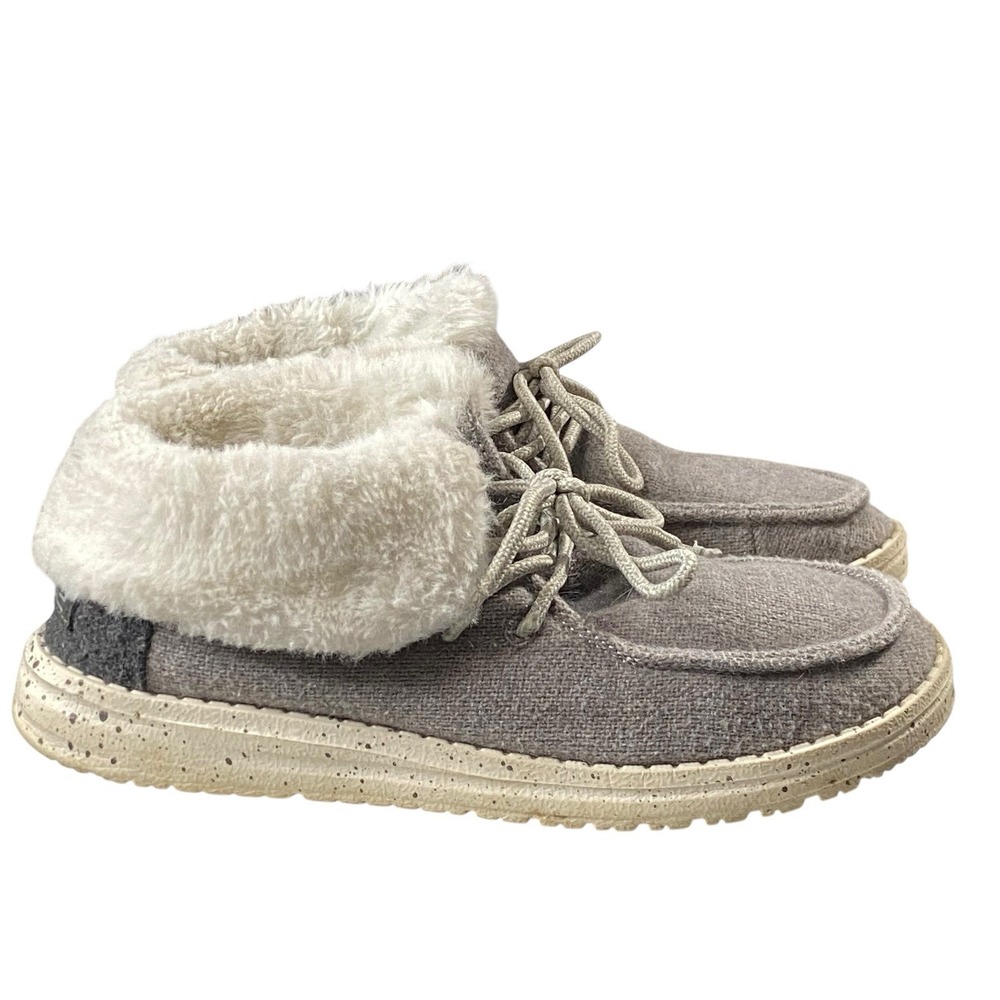 Hey Dude Wool Britt Shoes Womens 6 37 Gray Fuzzy Cozy Winter‎ Comfortable Casual - Picture 2 of 13